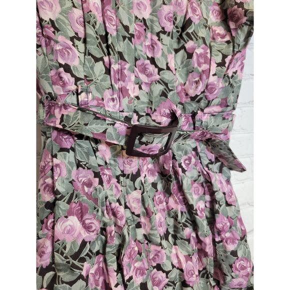 Vintage Jamie Floral Dress Midi Pleated Belt Zipper Shoulder Pads Lace Womens 9 - Picture 3 of 6